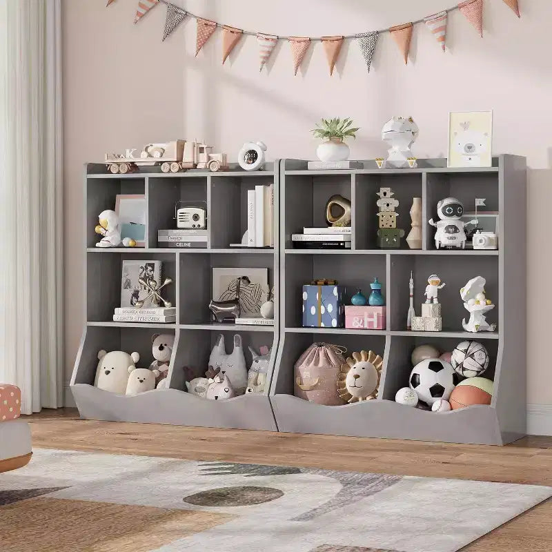 Acekool White Toy Storage Cabinet, 3-Tier Kids Bookshelf with Cubby Organizer, Open Compartments and Tilt Bins for Bedroom or Playroom