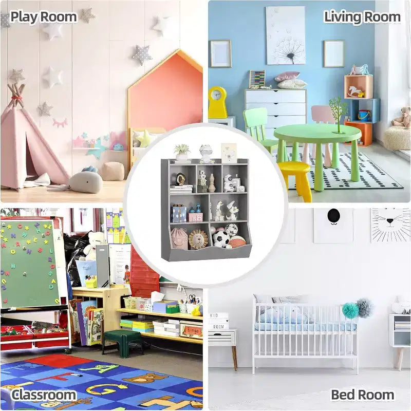 Acekool White Toy Storage Cabinet, 3-Tier Kids Bookshelf with Cubby Organizer, Open Compartments and Tilt Bins for Bedroom or Playroom