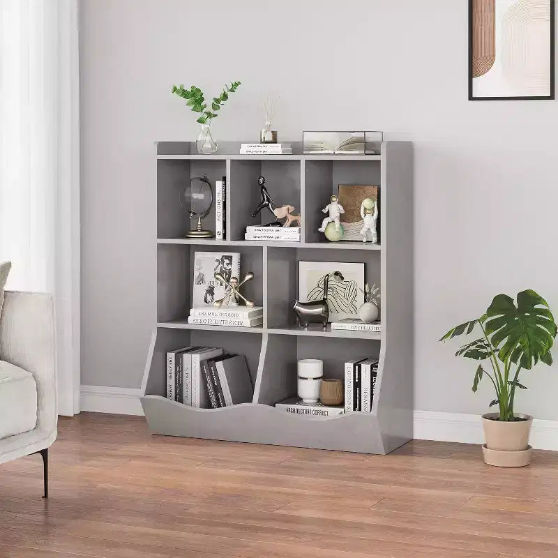 Acekool White Toy Storage Cabinet, 3-Tier Kids Bookshelf with Cubby Organizer, Open Compartments and Tilt Bins for Bedroom or Playroom