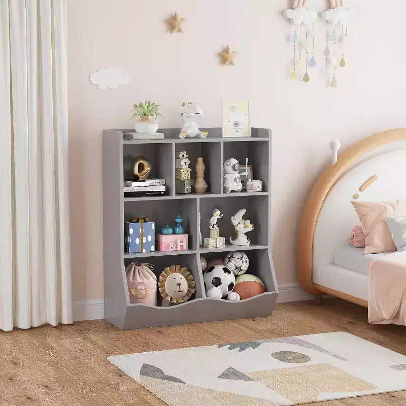 Acekool White Toy Storage Cabinet, 3-Tier Kids Bookshelf with Cubby Organizer, Open Compartments and Tilt Bins for Bedroom or Playroom