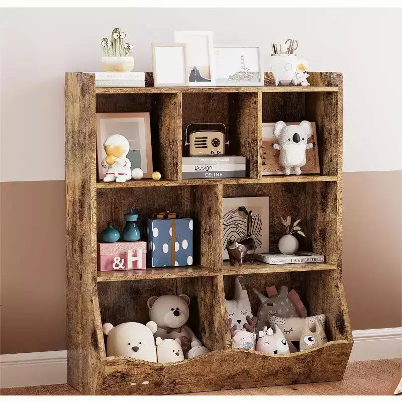 Acekool White Toy Storage Cabinet, 3-Tier Kids Bookshelf with Cubby Organizer, Open Compartments and Tilt Bins for Bedroom or Playroom