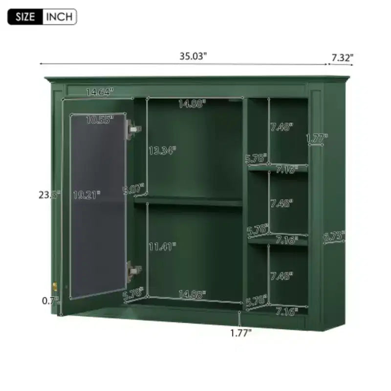 35'' x 27.5'' Medicine Cabinet, Wall Mounted Bathroom Storage Cabinet, Modern Bathroom Wall Cabinet with Mirror, Mirror Cabinet with 6 Open Shelves
