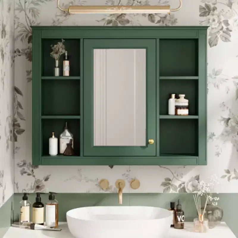 35'' x 27.5'' Medicine Cabinet, Wall Mounted Bathroom Storage Cabinet, Modern Bathroom Wall Cabinet with Mirror, Mirror Cabinet with 6 Open Shelves