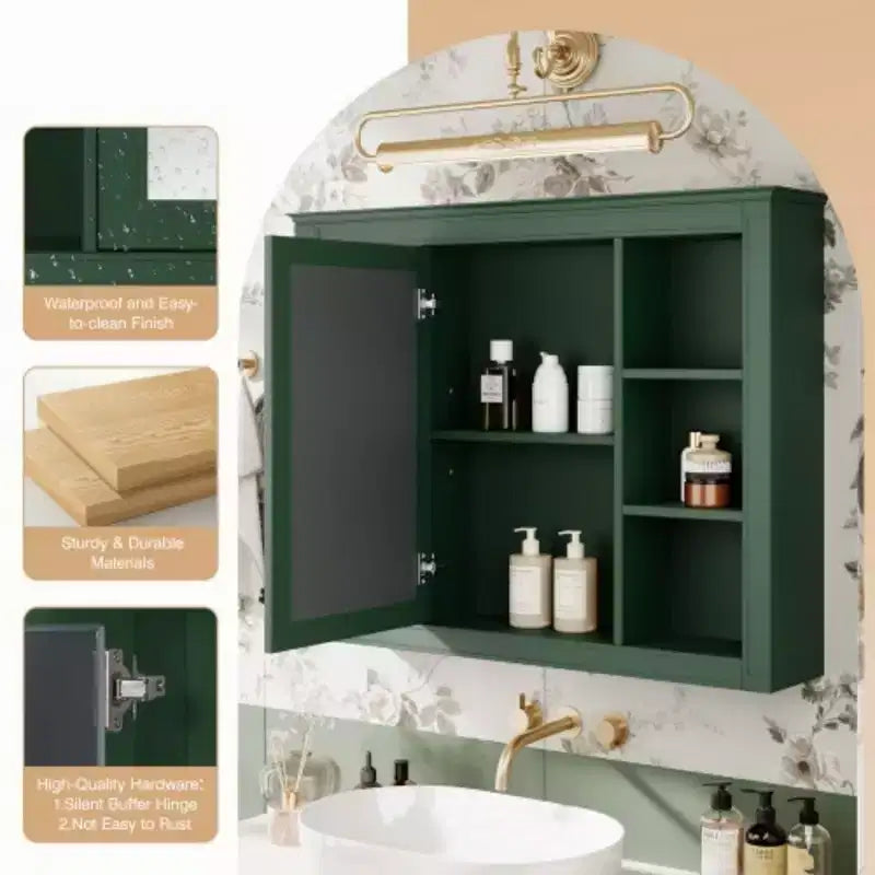 35'' x 27.5'' Medicine Cabinet, Wall Mounted Bathroom Storage Cabinet, Modern Bathroom Wall Cabinet with Mirror, Mirror Cabinet with 6 Open Shelves