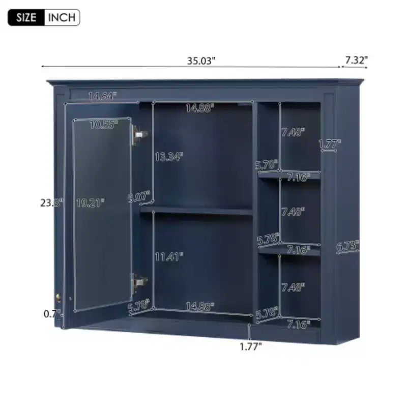 35'' x 27.5'' Medicine Cabinet, Wall Mounted Bathroom Storage Cabinet, Modern Bathroom Wall Cabinet with Mirror, Mirror Cabinet with 6 Open Shelves