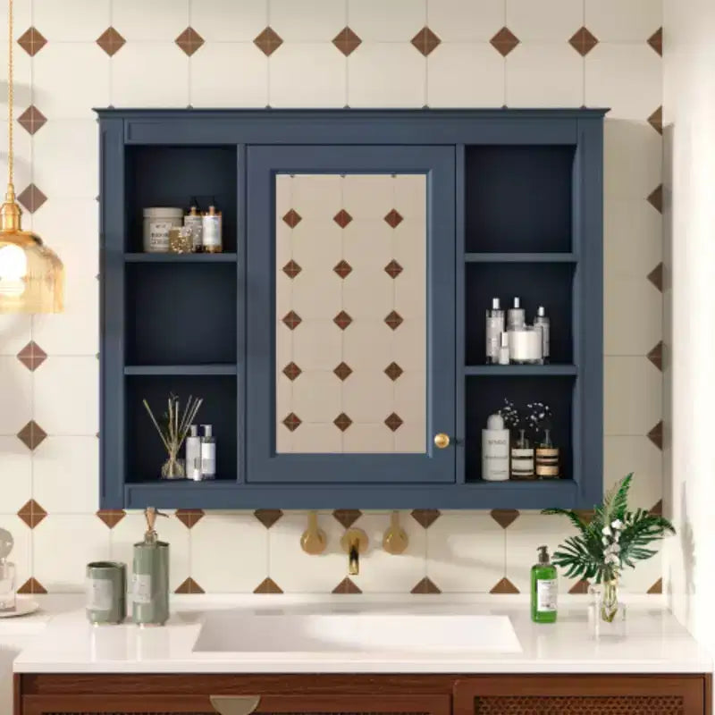 35'' x 27.5'' Medicine Cabinet, Wall Mounted Bathroom Storage Cabinet, Modern Bathroom Wall Cabinet with Mirror, Mirror Cabinet with 6 Open Shelves