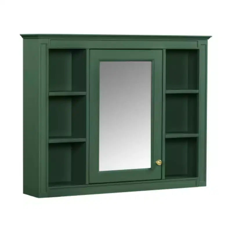 35'' x 27.5'' Medicine Cabinet, Wall Mounted Bathroom Storage Cabinet, Modern Bathroom Wall Cabinet with Mirror, Mirror Cabinet with 6 Open Shelves