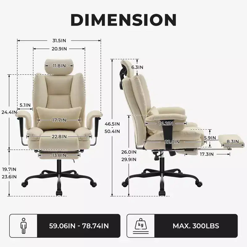 GDFStudio Bernie Faux Leather Upholstery Reclining Swivel Office Chair with Footrest and Adjustable Headrest