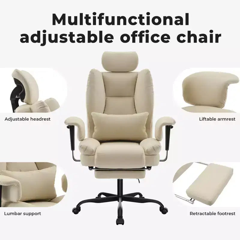 GDFStudio Bernie Faux Leather Upholstery Reclining Swivel Office Chair with Footrest and Adjustable Headrest