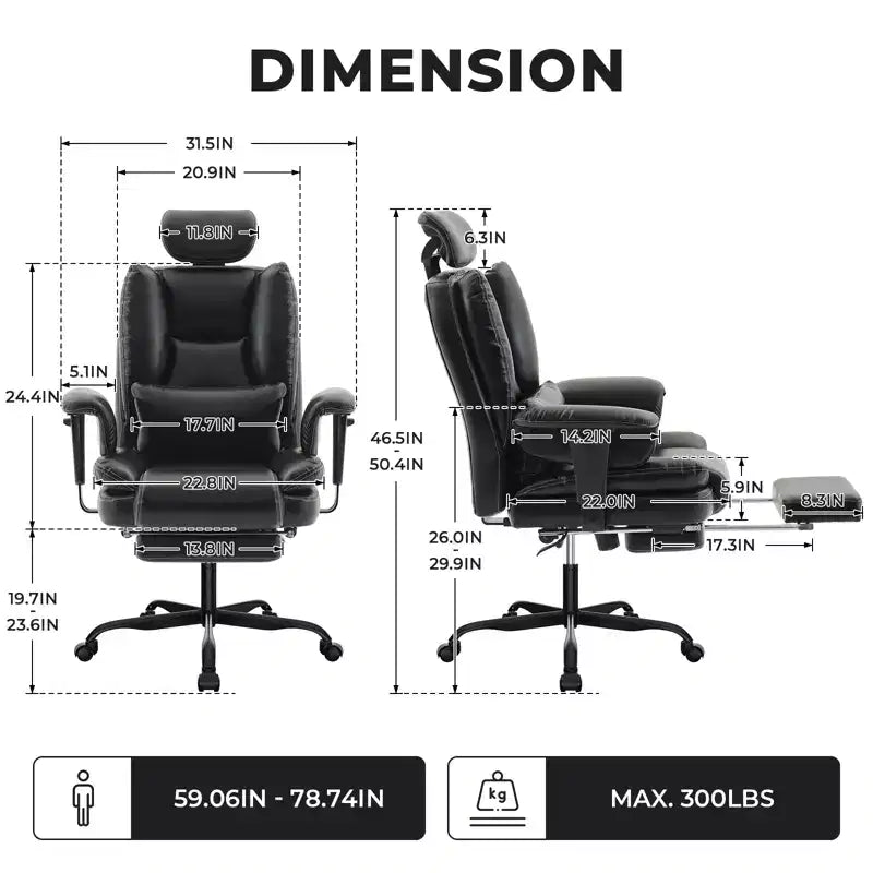 GDFStudio Bernie Faux Leather Upholstery Reclining Swivel Office Chair with Footrest and Adjustable Headrest