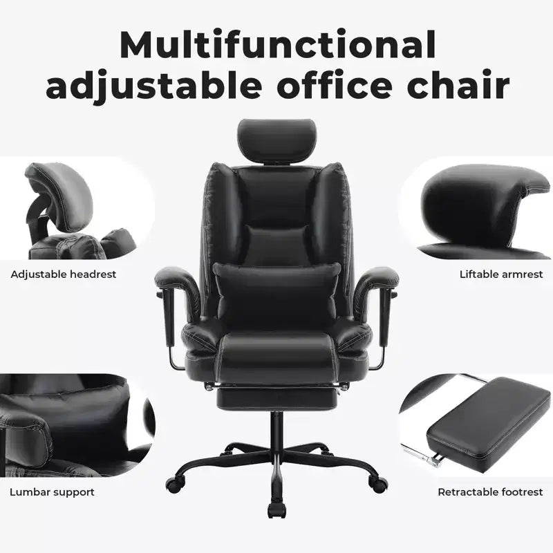 GDFStudio Bernie Faux Leather Upholstery Reclining Swivel Office Chair with Footrest and Adjustable Headrest