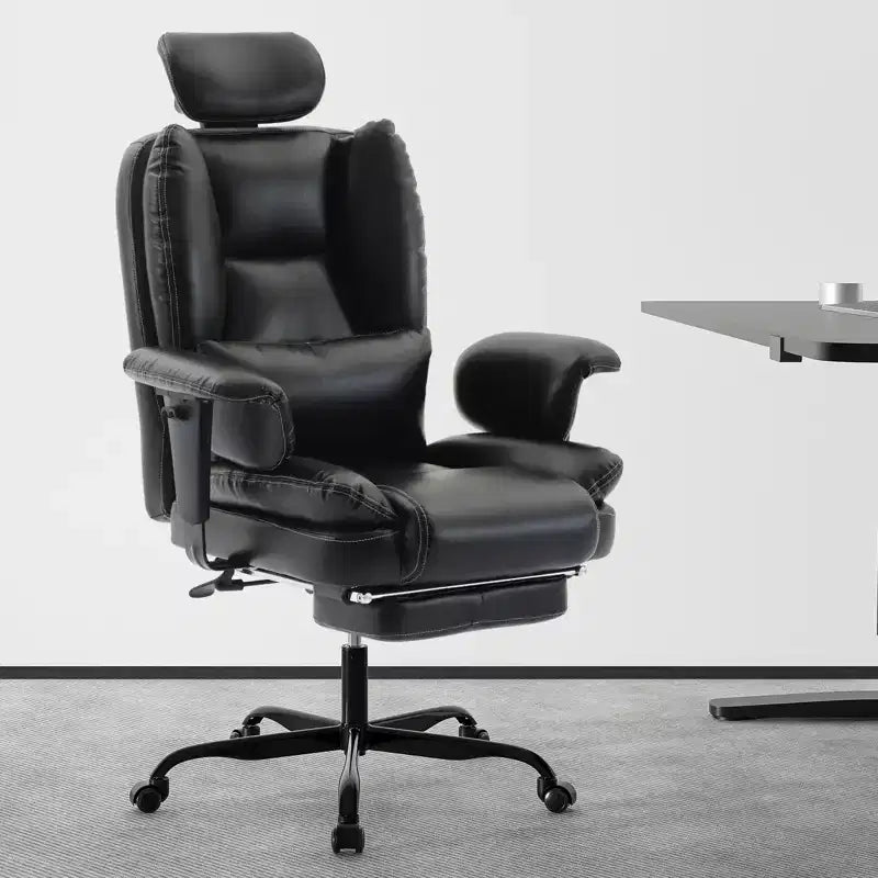 GDFStudio Bernie Faux Leather Upholstery Reclining Swivel Office Chair with Footrest and Adjustable Headrest