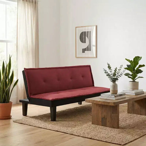 MAYEERTY 62.99 Faux Suede Convertible Futon Sofa Bed, 5-Position Adjustable Backrest Twin Sleeper Couch