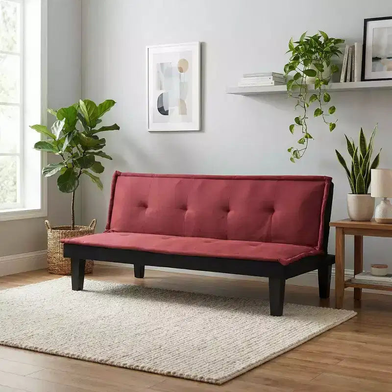 MAYEERTY 62.99 Faux Suede Convertible Futon Sofa Bed, 5-Position Adjustable Backrest Twin Sleeper Couch