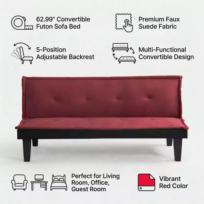 MAYEERTY 62.99 Faux Suede Convertible Futon Sofa Bed, 5-Position Adjustable Backrest Twin Sleeper Couch