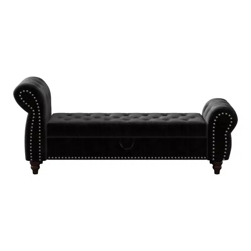TUYOHW Bed Bench for Bed Room Nails Tufted Chaise of Lounge with Storage Velvet Upholstery Bench, Navy Blue