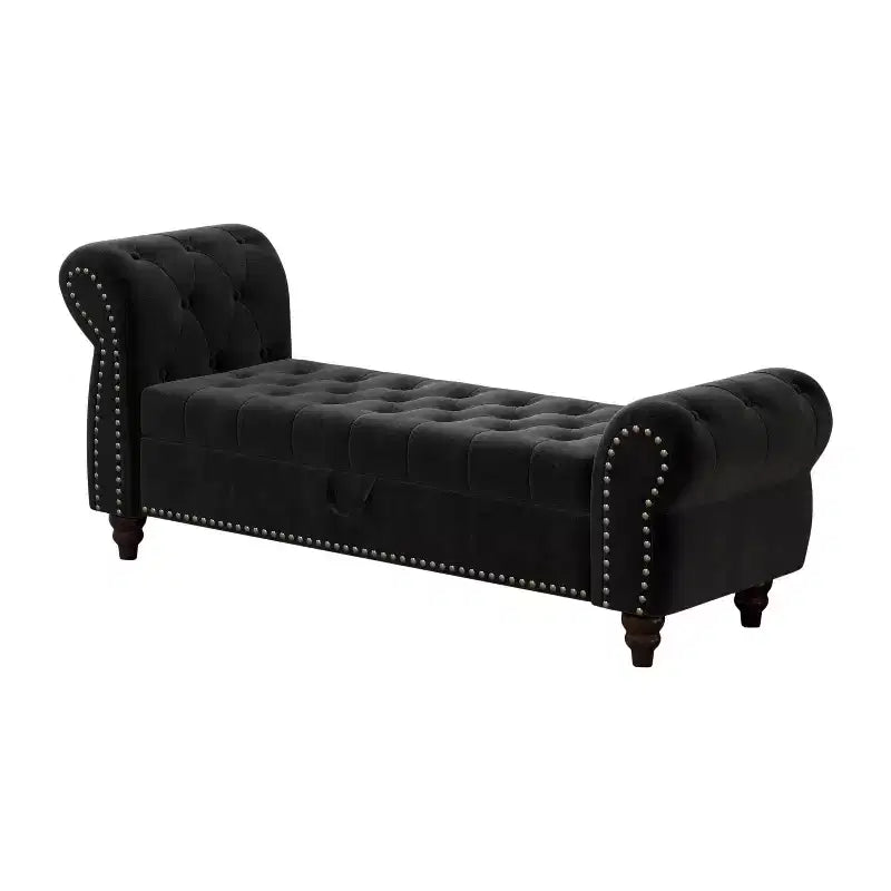 TUYOHW Bed Bench for Bed Room Nails Tufted Chaise of Lounge with Storage Velvet Upholstery Bench, Navy Blue