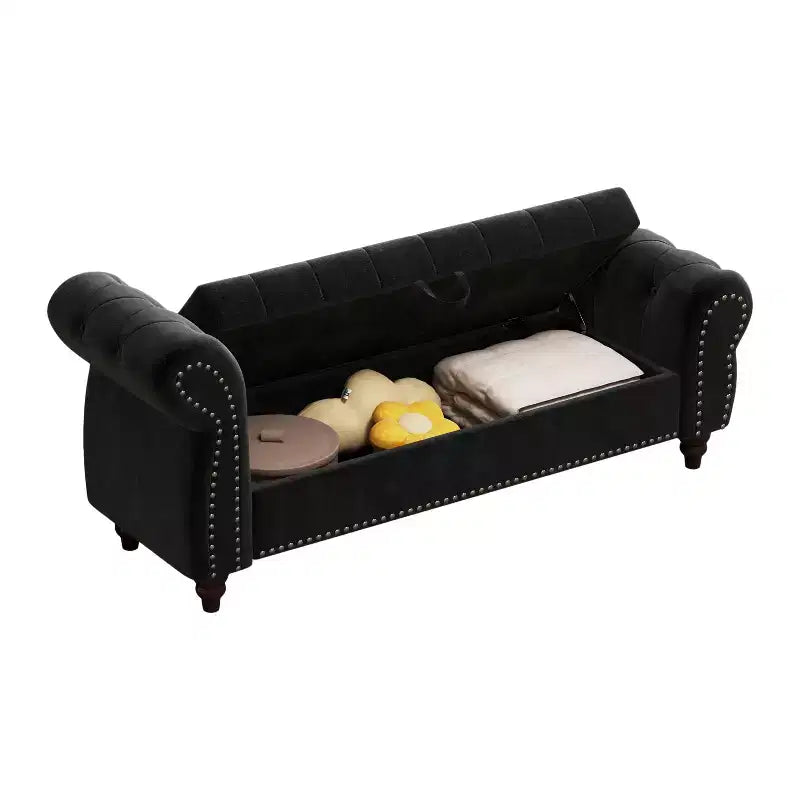 TUYOHW Bed Bench for Bed Room Nails Tufted Chaise of Lounge with Storage Velvet Upholstery Bench, Navy Blue