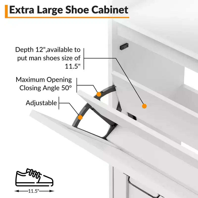 Shoe Cabinet with 4 Flip-Up Drawers Hidden Shoe Storage Cabinet with Open Storage for Entryway Hallway Bedroom Shoe Organizer Cabinet
