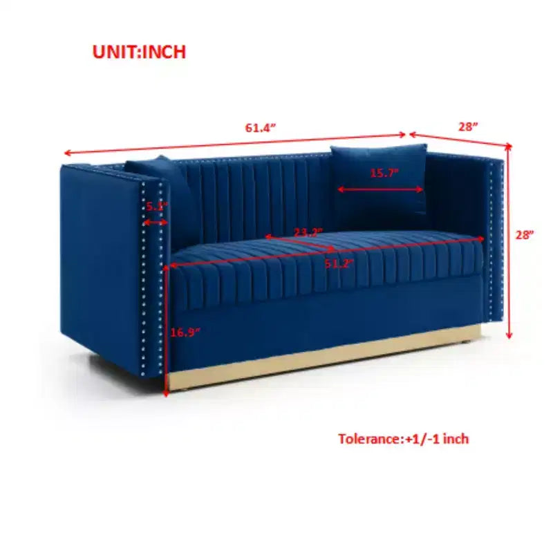 Velvet Loveseat 2-Seater Sofa Upholstered Couch with 2 Pillows, Nailhead Trimming & Low Back - ModernLuxe