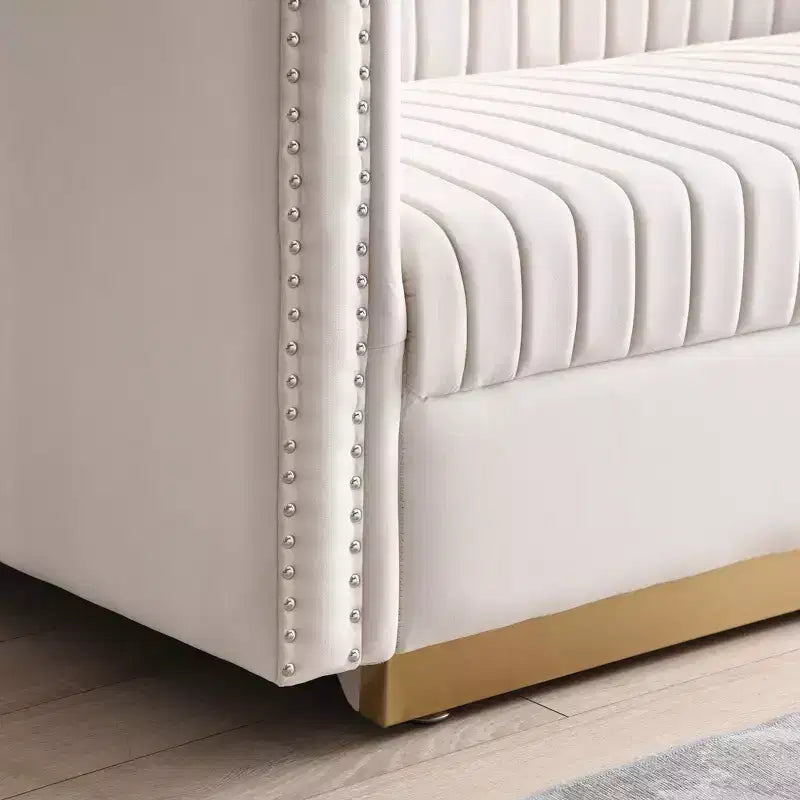 Velvet Loveseat 2-Seater Sofa Upholstered Couch with 2 Pillows, Nailhead Trimming & Low Back - ModernLuxe