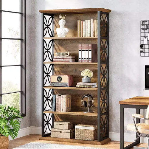 Lantine 6-Tier Bookshelf, 71 Tall Bookcase with Metal Frame, Freestanding Open Storage Shelves for Home Office, Living Room, Bedroom