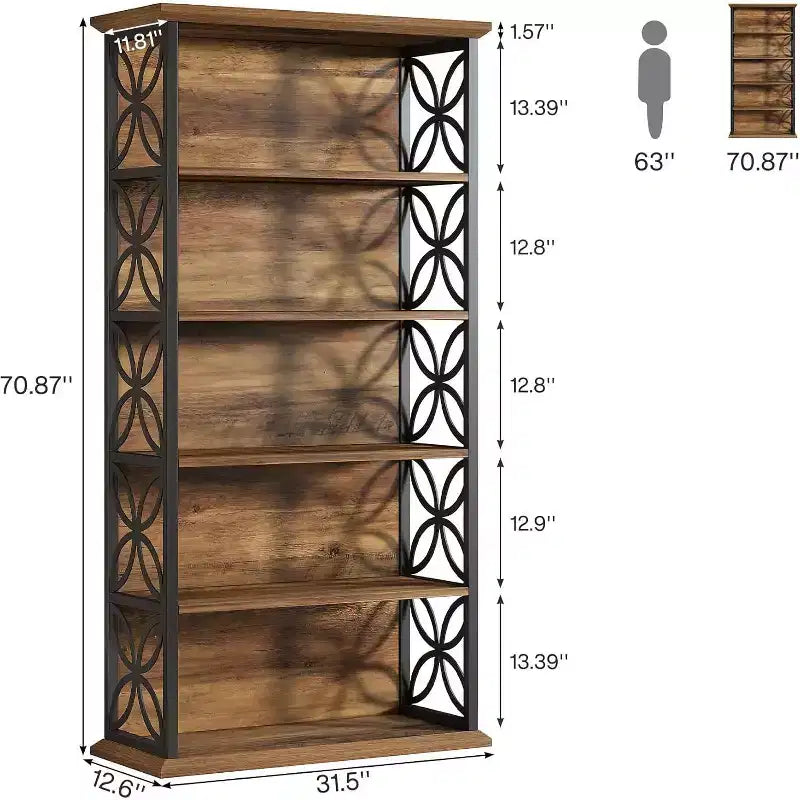 Lantine 6-Tier Bookshelf, 71 Tall Bookcase with Metal Frame, Freestanding Open Storage Shelves for Home Office, Living Room, Bedroom