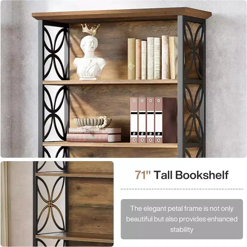 Lantine 6-Tier Bookshelf, 71 Tall Bookcase with Metal Frame, Freestanding Open Storage Shelves for Home Office, Living Room, Bedroom