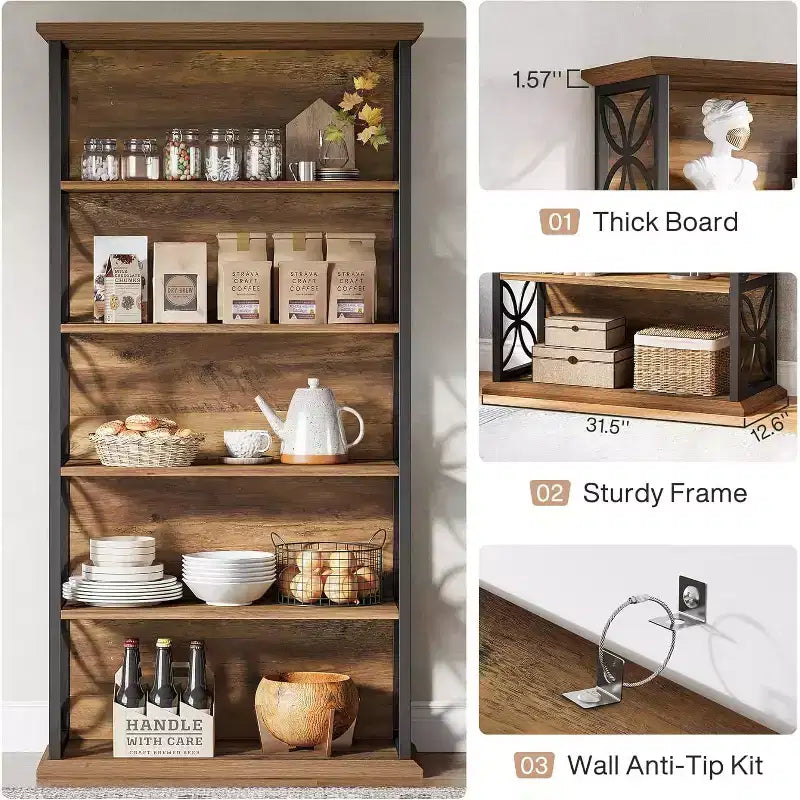 Lantine 6-Tier Bookshelf, 71 Tall Bookcase with Metal Frame, Freestanding Open Storage Shelves for Home Office, Living Room, Bedroom