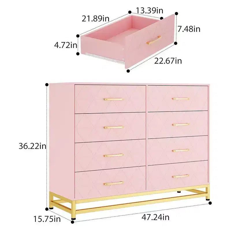 Modern Dresser for Bedroom with 8 Drawer, TV Stand Dressers Chest of Drawers for Living Room Hallway Entryway