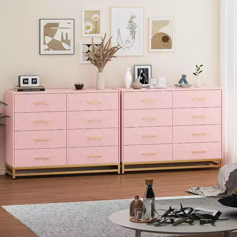 Modern Dresser for Bedroom with 8 Drawer, TV Stand Dressers Chest of Drawers for Living Room Hallway Entryway