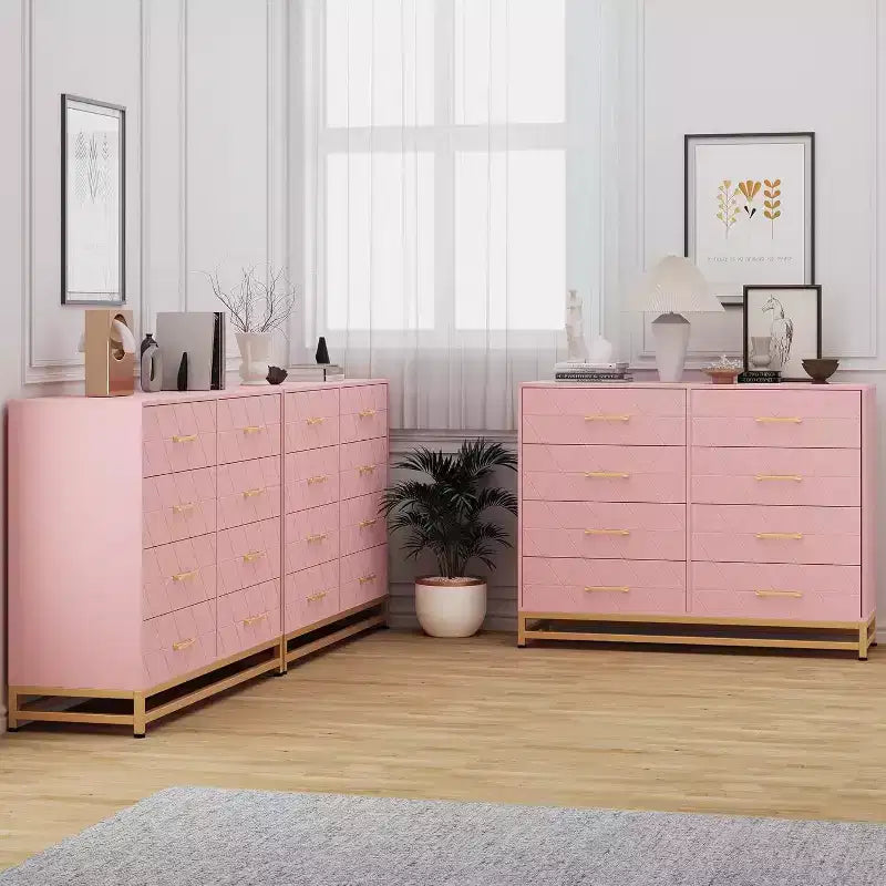 Modern Dresser for Bedroom with 8 Drawer, TV Stand Dressers Chest of Drawers for Living Room Hallway Entryway