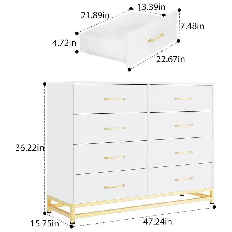 Modern Dresser for Bedroom with 8 Drawer, TV Stand Dressers Chest of Drawers for Living Room Hallway Entryway