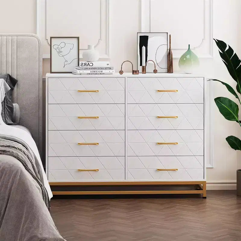 Modern Dresser for Bedroom with 8 Drawer, TV Stand Dressers Chest of Drawers for Living Room Hallway Entryway