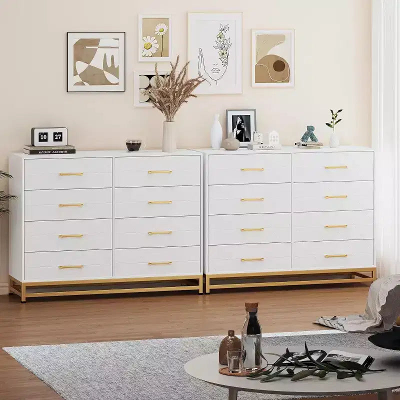 Modern Dresser for Bedroom with 8 Drawer, TV Stand Dressers Chest of Drawers for Living Room Hallway Entryway