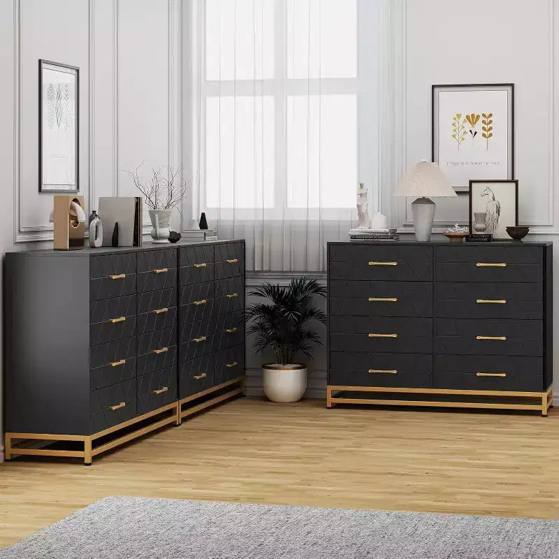 Modern Dresser for Bedroom with 8 Drawer, TV Stand Dressers Chest of Drawers for Living Room Hallway Entryway