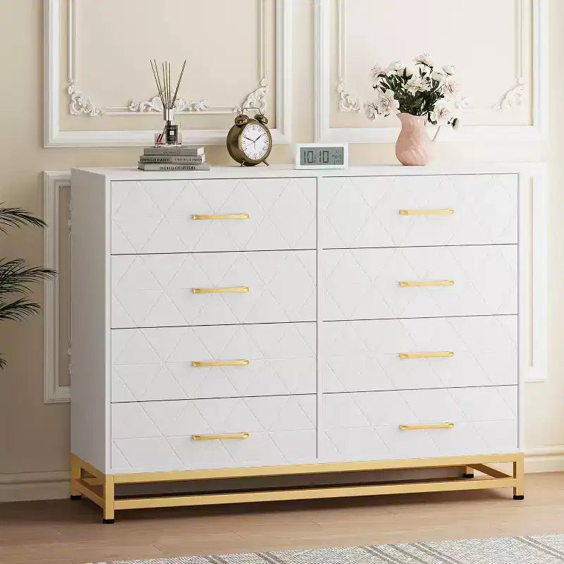 Modern Dresser for Bedroom with 8 Drawer, TV Stand Dressers Chest of Drawers for Living Room Hallway Entryway