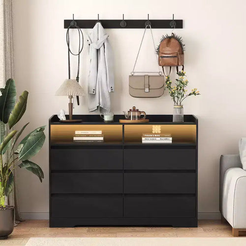 GDFStudio Barnard Modern 51.2 Rectangle Sideboard with 6 Drawers and Adjustable Lighting