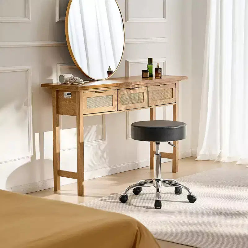 VEVOR Rolling Stool with Wheels, 450 LBS Weight Capacity Round Rolling Stool Chair, Height Adjustable Thickened PU Leather Swivel Stool, Black