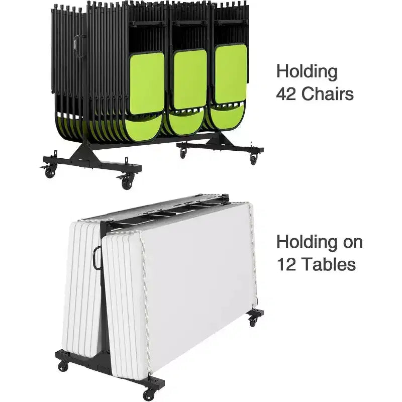 Acekool Folding Chair Rack Cart with Adjustable Height, PVC Locking Wheels, Cover Included, Heavy Duty Metal Frame, Holds up to 42 Chairs