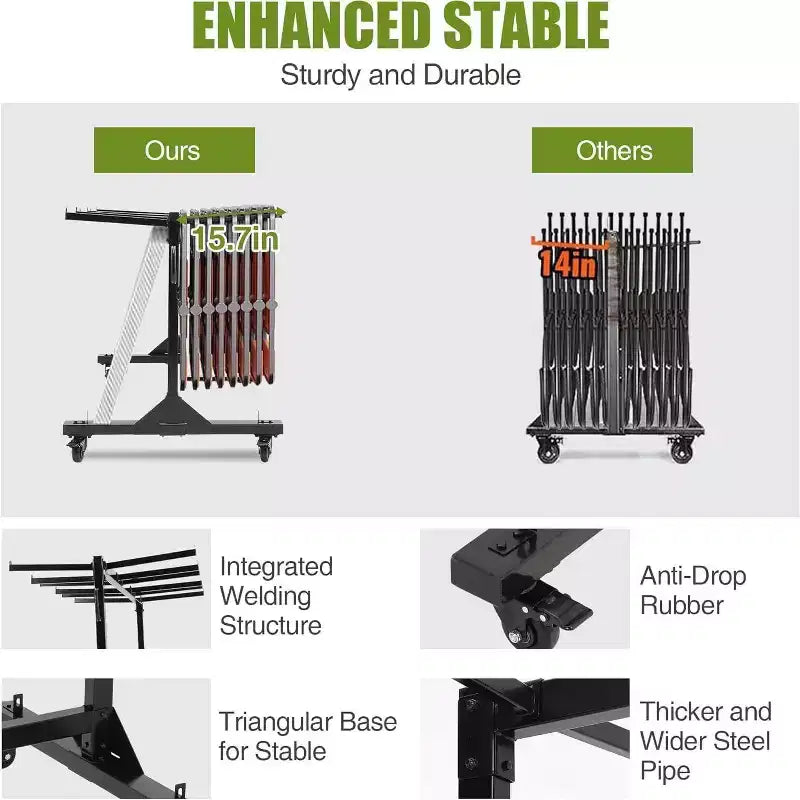 Acekool Folding Chair Rack Cart with Adjustable Height, PVC Locking Wheels, Cover Included, Heavy Duty Metal Frame, Holds up to 42 Chairs