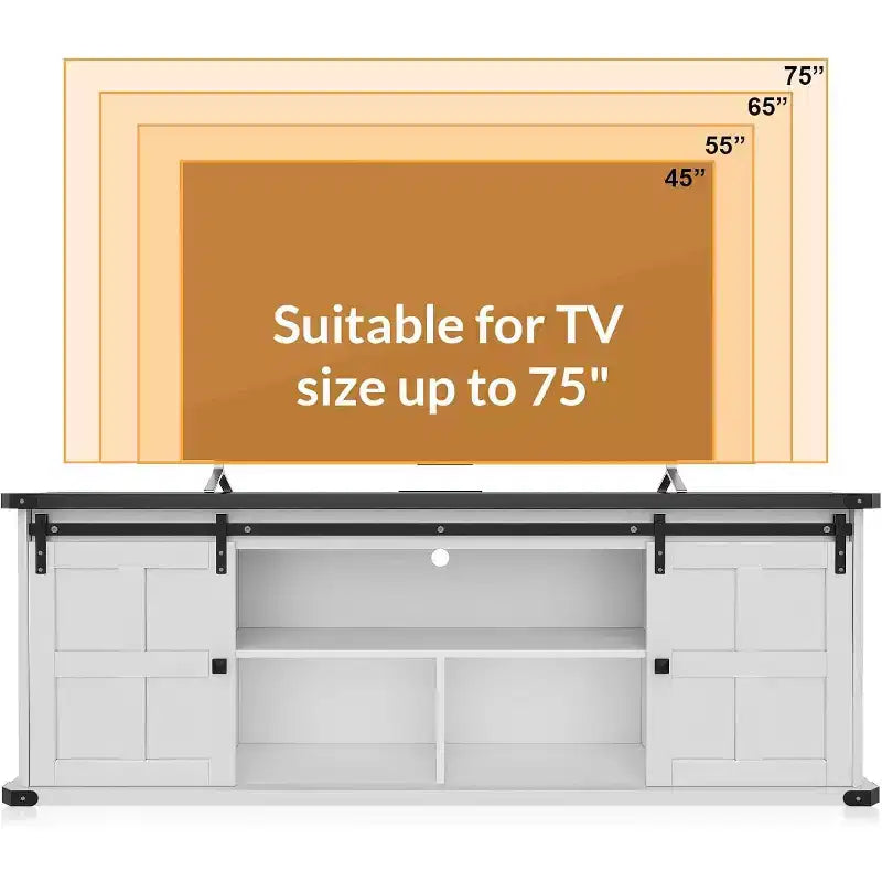 70 TV Stand for 75 Inch TVs, Entertainment Center and Media Furniture with Sliding Barn Doors & Storage Cabinets, Modern TV Console Table