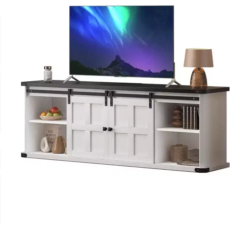 70 TV Stand for 75 Inch TVs, Entertainment Center and Media Furniture with Sliding Barn Doors & Storage Cabinets, Modern TV Console Table