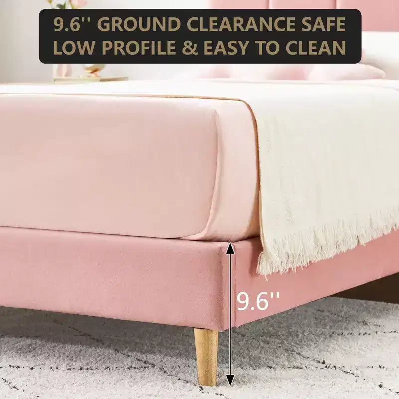Boucle Upholstered Platform Bed with Wave Headboard for Girls/Boys/Kids, Easy Assembly Wooden Slats Support,