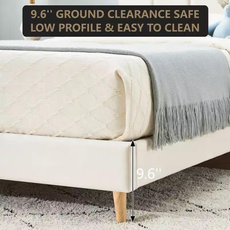Boucle Upholstered Platform Bed with Wave Headboard for Girls/Boys/Kids, Easy Assembly Wooden Slats Support,