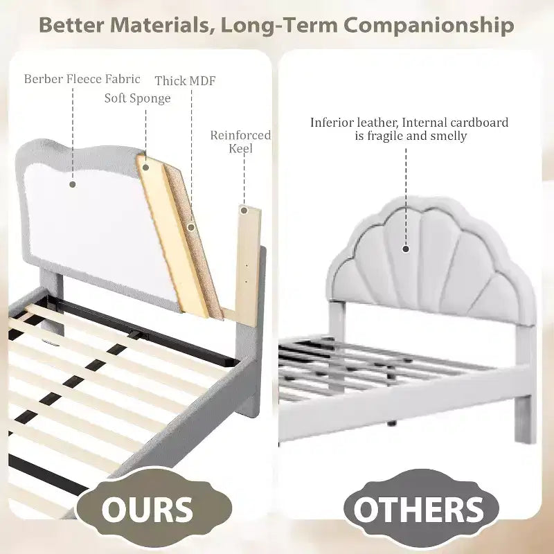 Bed Frames for Kids with Soft headboard, Velvet Low Bed Frame for Girls, Boys, No Box Spring Needed, Wooden Slats, Noise Free, Sturdy, Easy Assembly