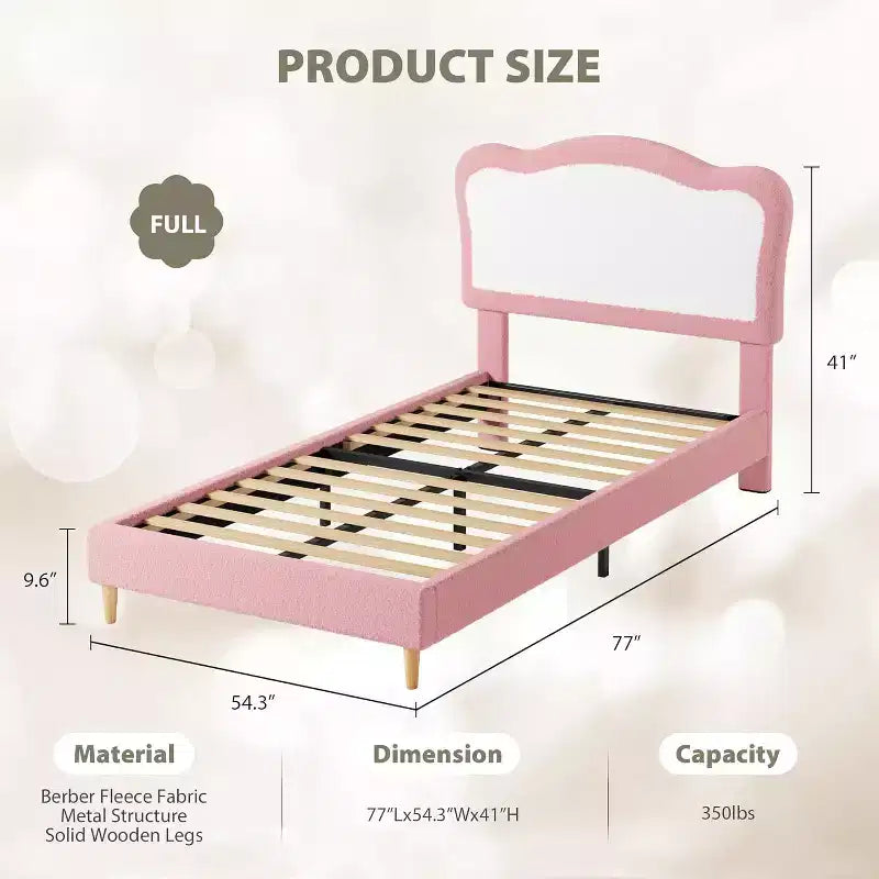 Bed Frames for Kids with Soft headboard, Velvet Low Bed Frame for Girls, Boys, No Box Spring Needed, Wooden Slats, Noise Free, Sturdy, Easy Assembly