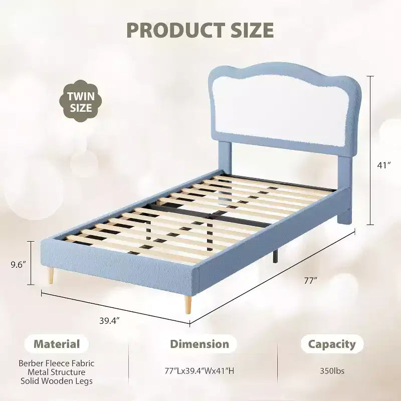 Bed Frames for Kids with Soft headboard, Velvet Low Bed Frame for Girls, Boys, No Box Spring Needed, Wooden Slats, Noise Free, Sturdy, Easy Assembly