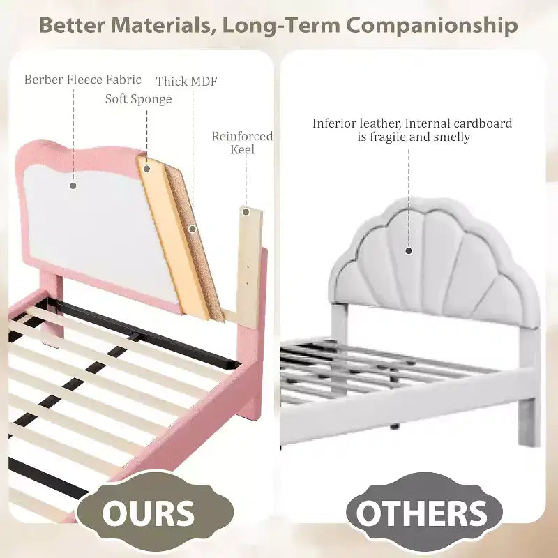 Bed Frames for Kids with Soft headboard, Velvet Low Bed Frame for Girls, Boys, No Box Spring Needed, Wooden Slats, Noise Free, Sturdy, Easy Assembly