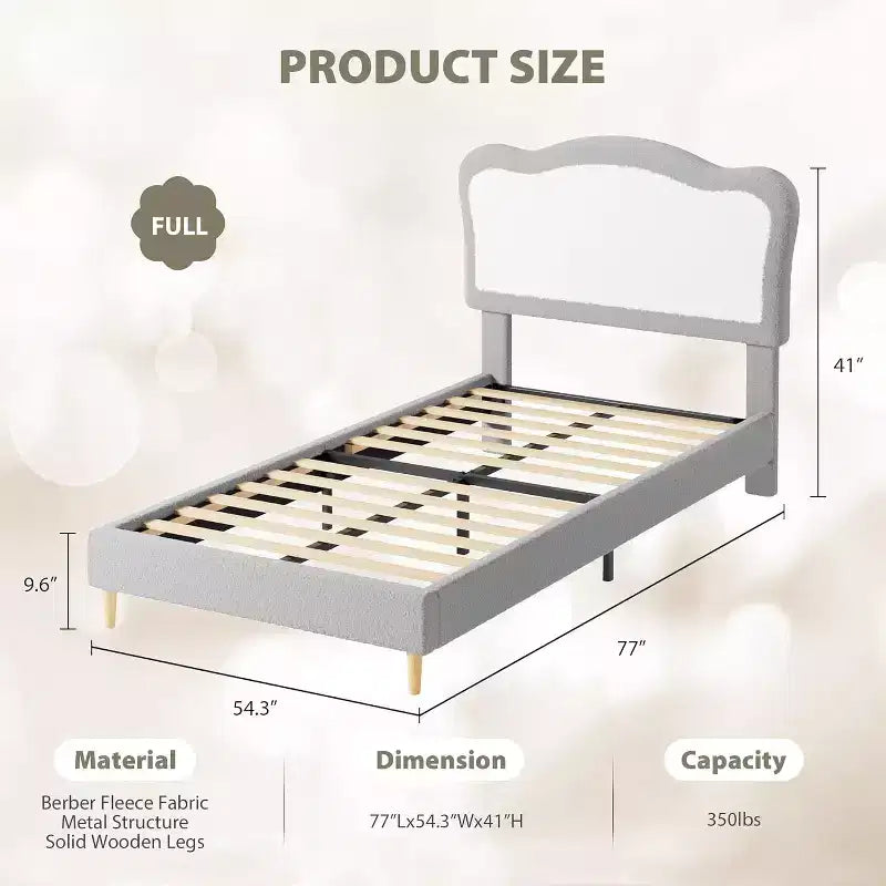 Bed Frames for Kids with Soft headboard, Velvet Low Bed Frame for Girls, Boys, No Box Spring Needed, Wooden Slats, Noise Free, Sturdy, Easy Assembly